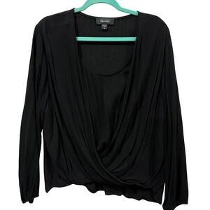 Karen Kane Womens XL Black Faux Wrap Draped Front Long Sleeve Blouse 1L55143